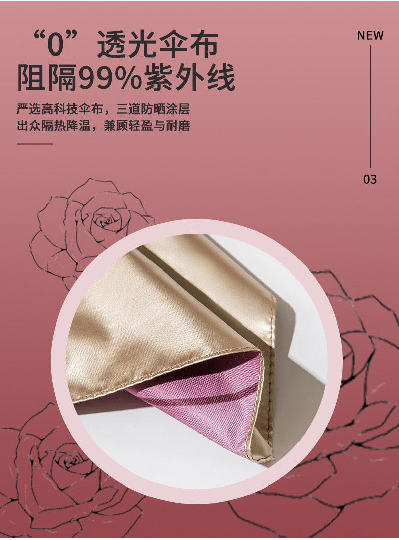 清涼一夏！鈦金玫瑰系列晴雨防曬六折傘，阻隔99%紫外線，高顏值小巧便捷UPF50+