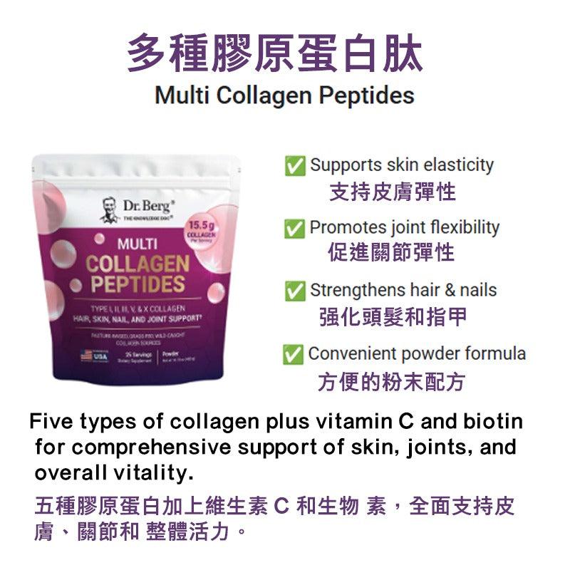 Multi Collagen Peptides – 15.5 g of Collagen per serving - Grassfed, Pasture Raised and Wild Caught Collagen Sources - 25 servings