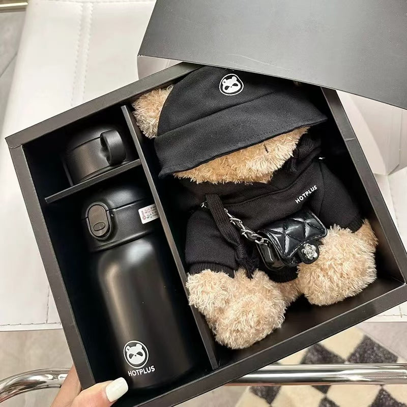 HOTPLUS bear thermos cup for women with good looks and cute water cup, birthday gift for couples, Chinese Valentine's Day (limited time offer, get a free bear sweater with purchase)