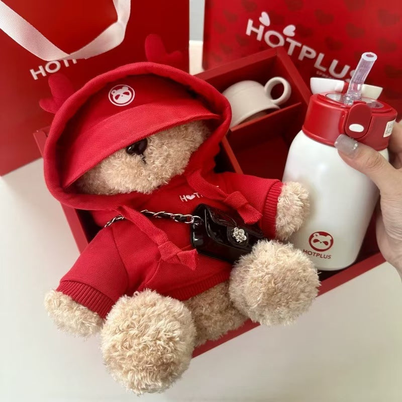 HOTPLUS bear thermos cup for women with good looks and cute water cup, birthday gift for couples, Chinese Valentine's Day (limited time offer, get a free bear sweater with purchase)