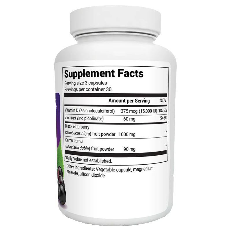 Advanced Immune Support with Elderberry – 1000 mg of Black Elderberry with Vitamin D3 & Zinc – 90 Vegetable Capsules｜高級免疫支援與接骨木果 – 1000毫克黑接骨木果含維生素D3和鋅 – 90粒素食膠囊