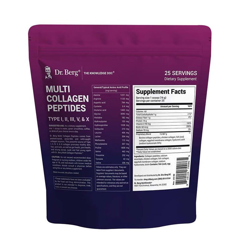 Multi Collagen Peptides – 15.5 g of Collagen per serving - Grassfed, Pasture Raised and Wild Caught Collagen Sources - 25 servings