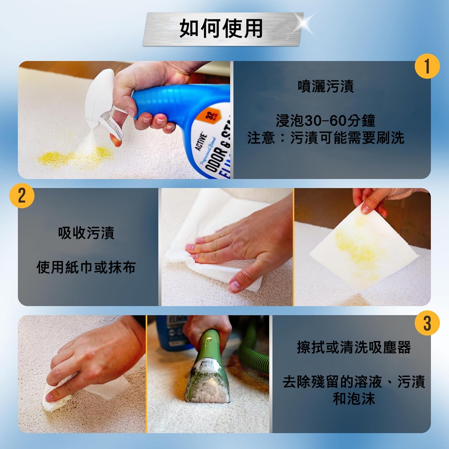 寵物氣味和汙漬清除劑 - 946ml活性酶清潔劑,用於狗和貓尿液,地毯、布料、硬木的汙漬去除噴霧,適合局部清潔,狗貓寵物的除臭劑 - 天然柑橘油