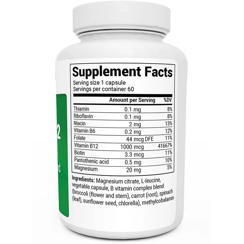 天然維生素 B12 - 1000 微克甲鈷胺素 - 含 B 複合物和鎂 - 60 粒膠囊