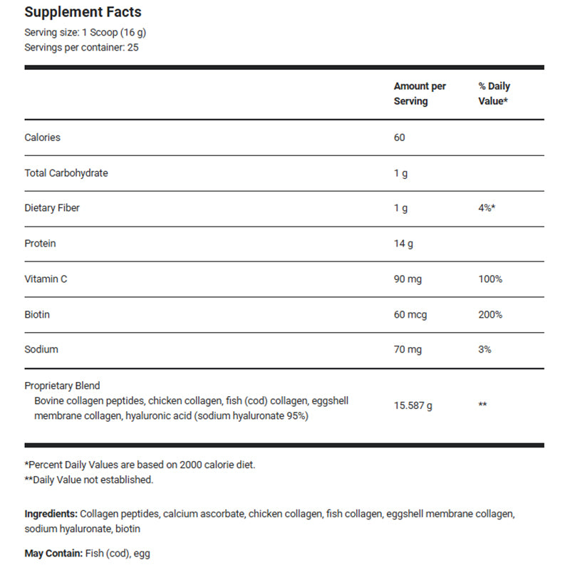 Multi Collagen Peptides – 15.5 g of Collagen per serving - Grassfed, Pasture Raised and Wild Caught Collagen Sources - 25 servings