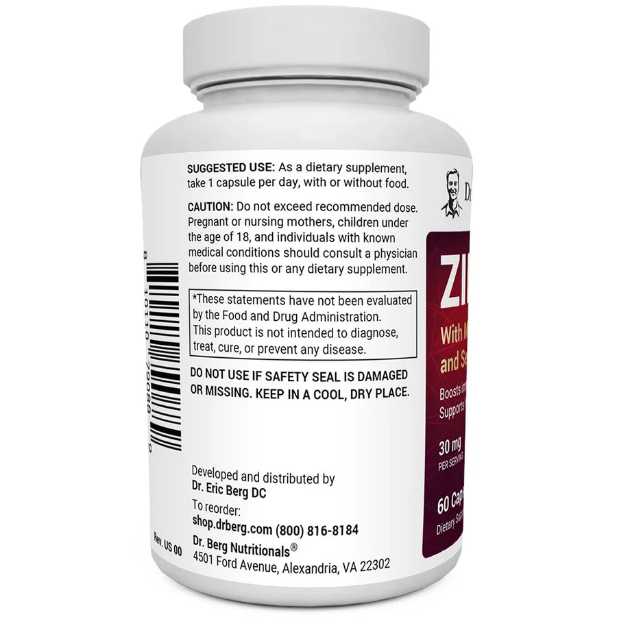 含鎂、維生素 D3 和硒的鋅 (Zinc with Magnesium, Vitamin D3 and Selenium – 30 mg of Zinc – 60 vegetable capsules)