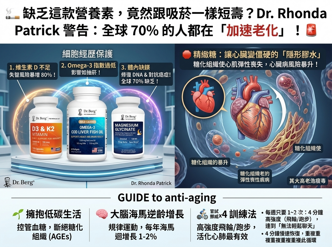 🚬 缺乏這款營養素，竟然跟吸菸一樣短壽？Dr. Rhonda Patrick 警告：全球 70% 的人都在「加速老化」！🚨