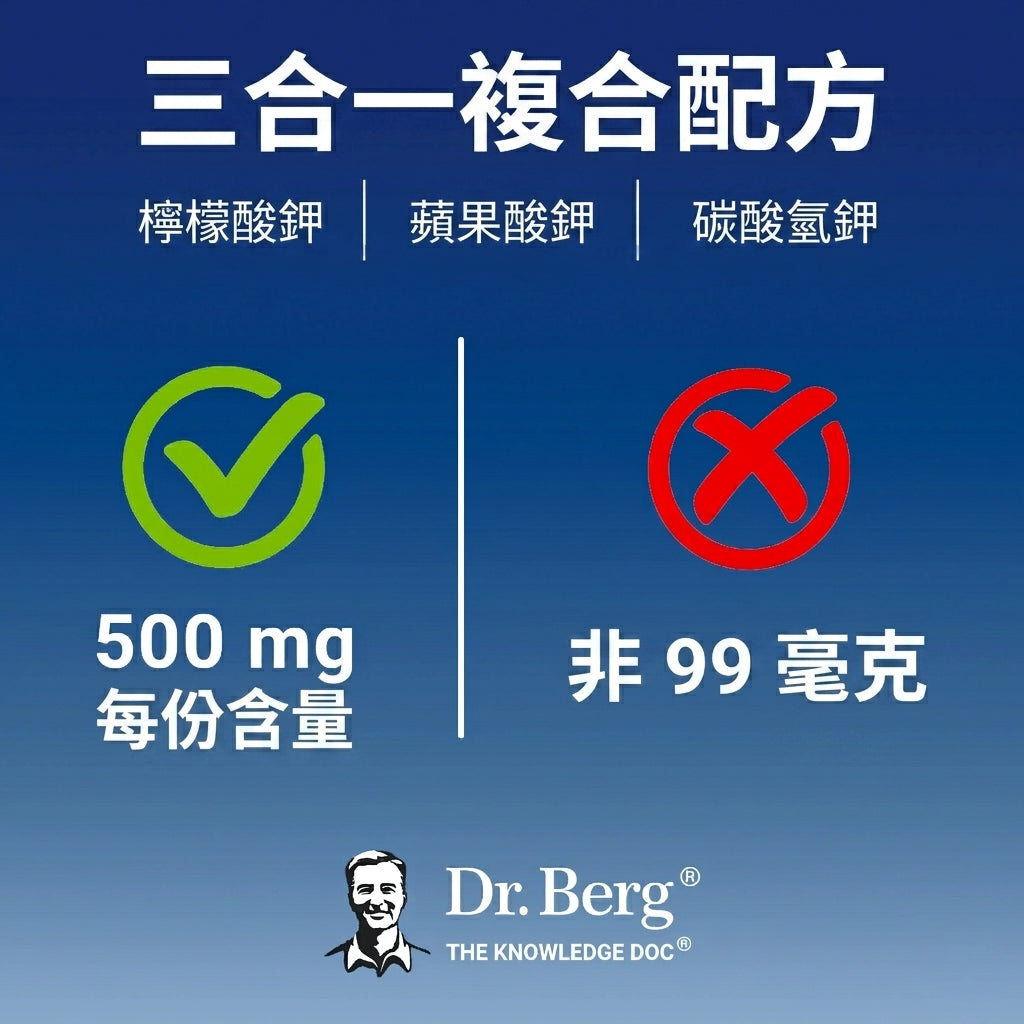 鉀三合一複合配方 (Potassium Tri-Blend) 90粒｜500mg 檸檬酸鉀/蘋果酸鉀/碳酸氫鉀+鎂+B6｜支持心臟與神經健康