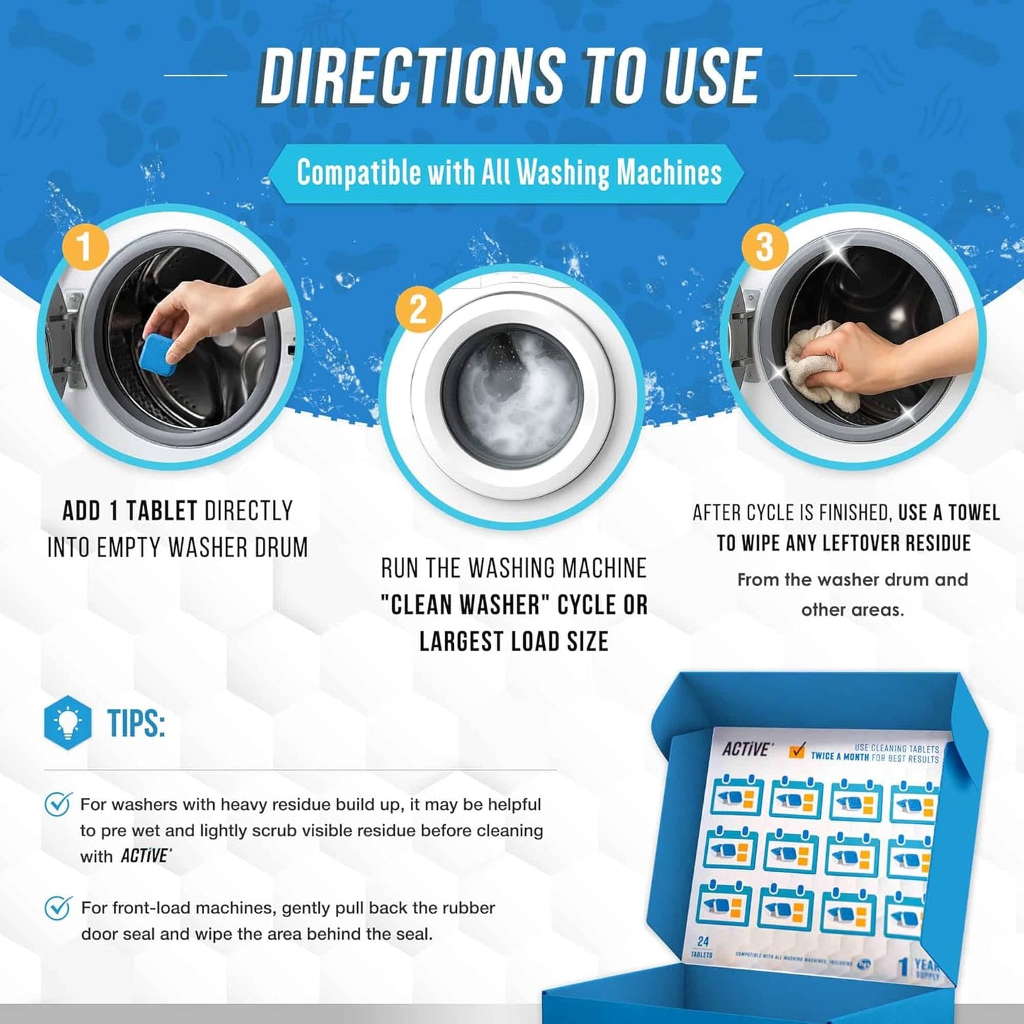 【ACTIVE】Pet Washing Machine Cleaner 🐾 Bio-Enzyme Deep Descaling Tablets (24 tablets/1-year supply)｜Powerful Hair Removal・Urine Odor Decomposition・Mold and Mildew Removal・Septic Tank Safe