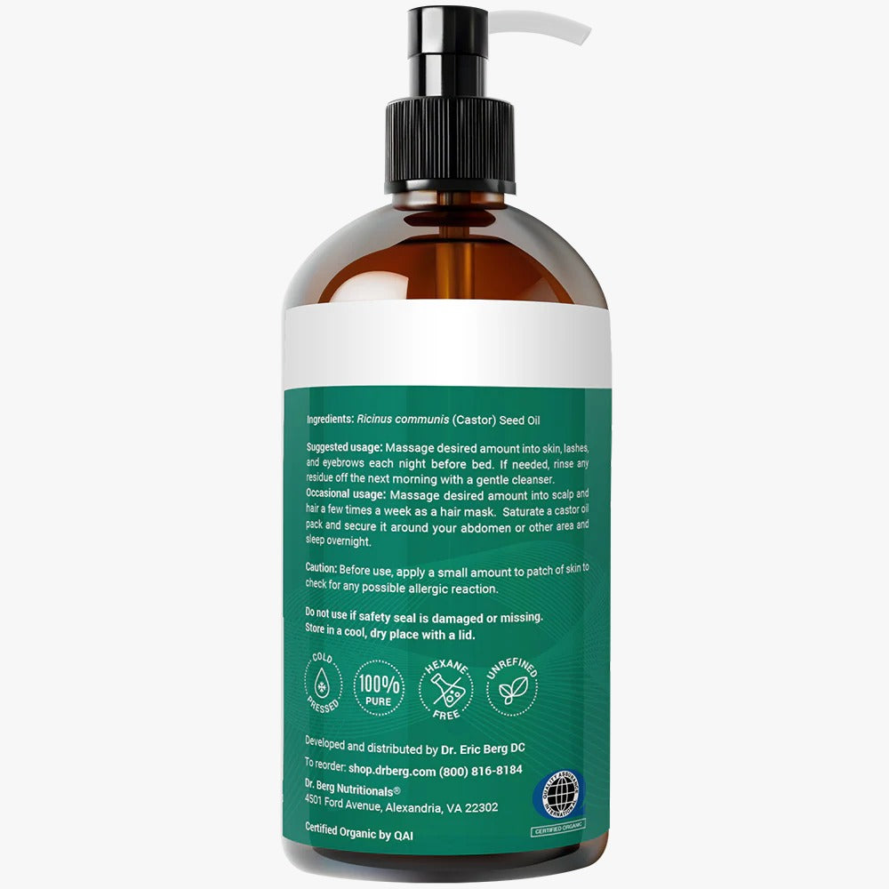 Organic Cold-Pressed Pure Castor Oil (Hexane-Free) — Natural Anti-Aging・Intensive Nourishment・Hair Repair (473ml/16oz)/Organic Castor Oil – Cold-Pressed, Pure, Hexane-Free