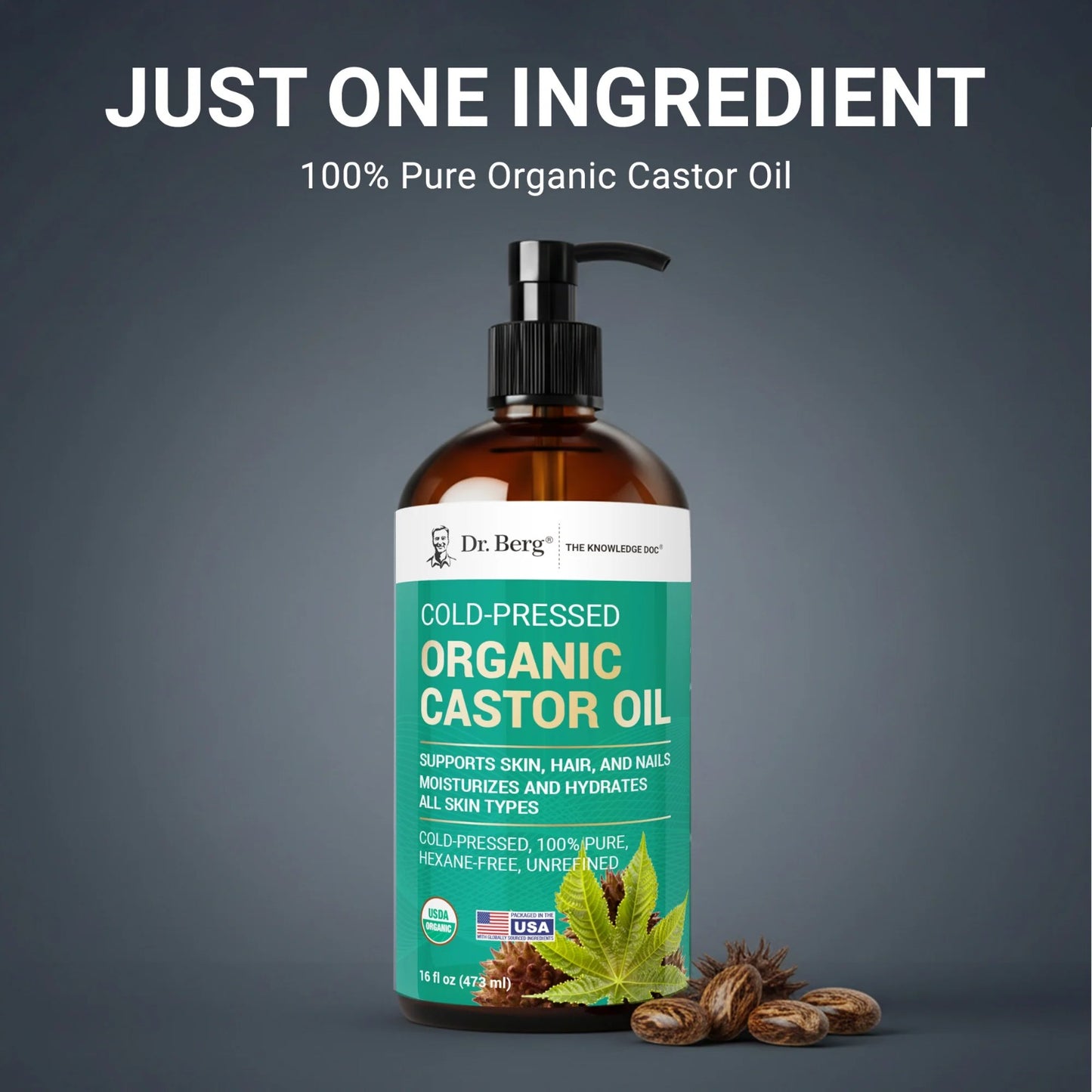 Organic Cold-Pressed Pure Castor Oil (Hexane-Free) — Natural Anti-Aging・Intensive Nourishment・Hair Repair (473ml/16oz)/Organic Castor Oil – Cold-Pressed, Pure, Hexane-Free