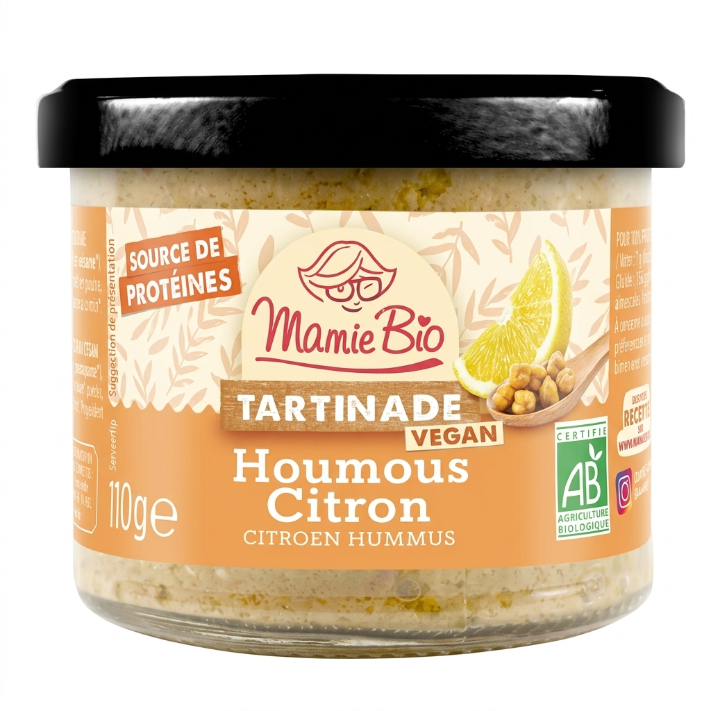 【法國 Mamie Bio】有機檸檬鷹嘴豆泥醬 110g｜純素 Hummus｜無添加防腐劑｜法式小食派對/塗抹麵包/沙律良伴｜開蓋即食|