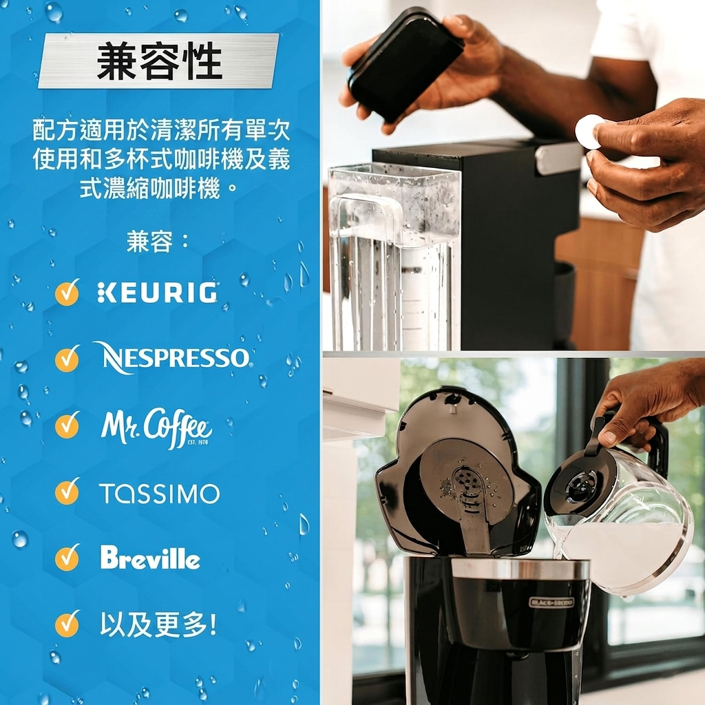 咖啡機全效清潔除垢片 (24片裝) | 支援 Nespresso、Keurig、Ninja、Delonghi、Miele、咖啡壺除垢與清潔片、去垢滴漏咖啡及義式咖啡機